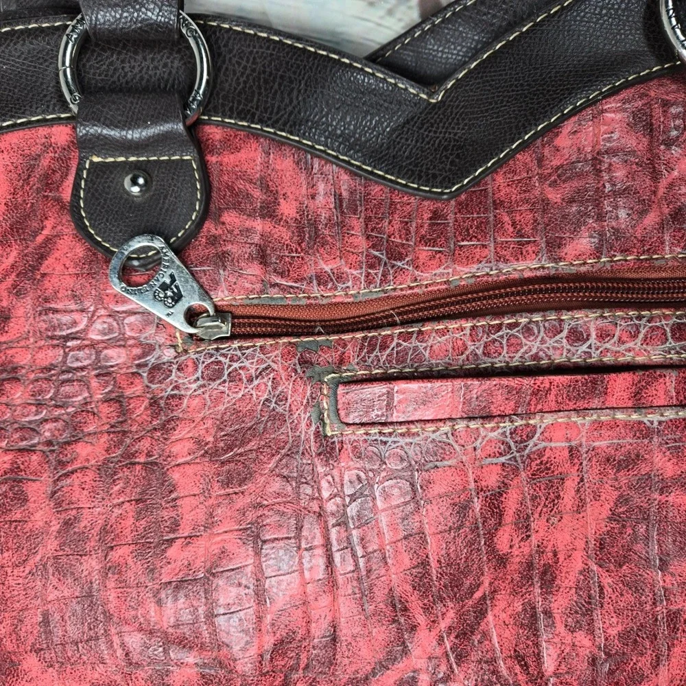 American Bling Western Cross Shoulder Bag Red Croc Embossed Rhinestone Studded - Picture 11 of 16